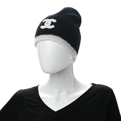 Chanel Cashmere Silk CC Beanie Hat Black White 2 of 5