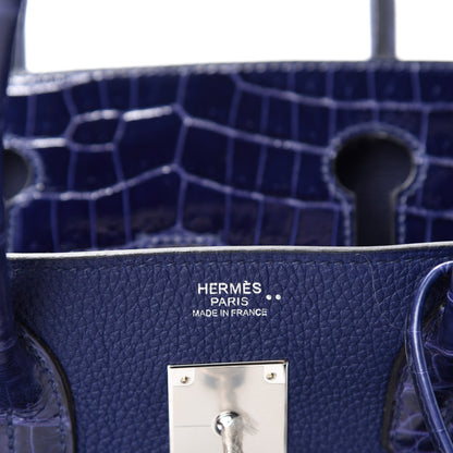 Hermes Togo Shiny Niloticus Crocodile Birkin Touch 30 Bleu Encre 9 of 12