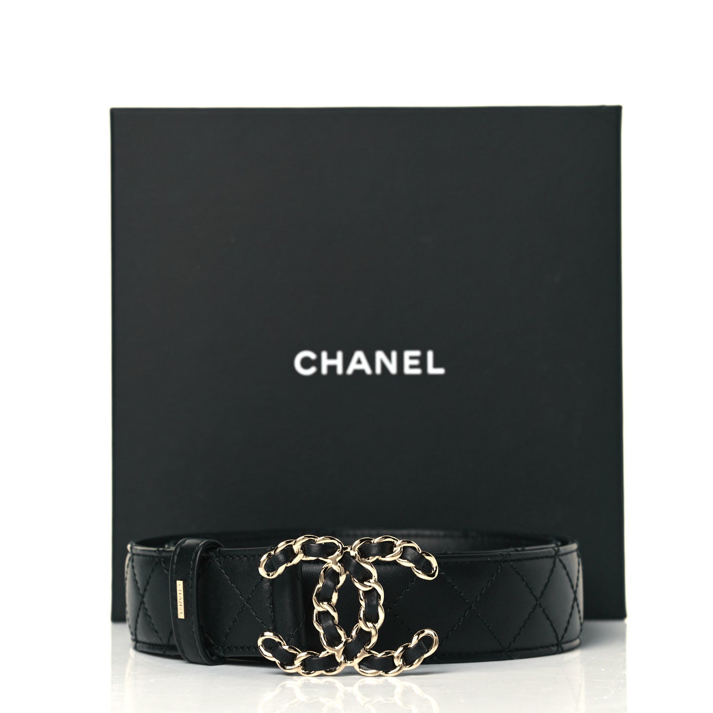 Lambskin Quilted CC Chain Belt 75 30 Black