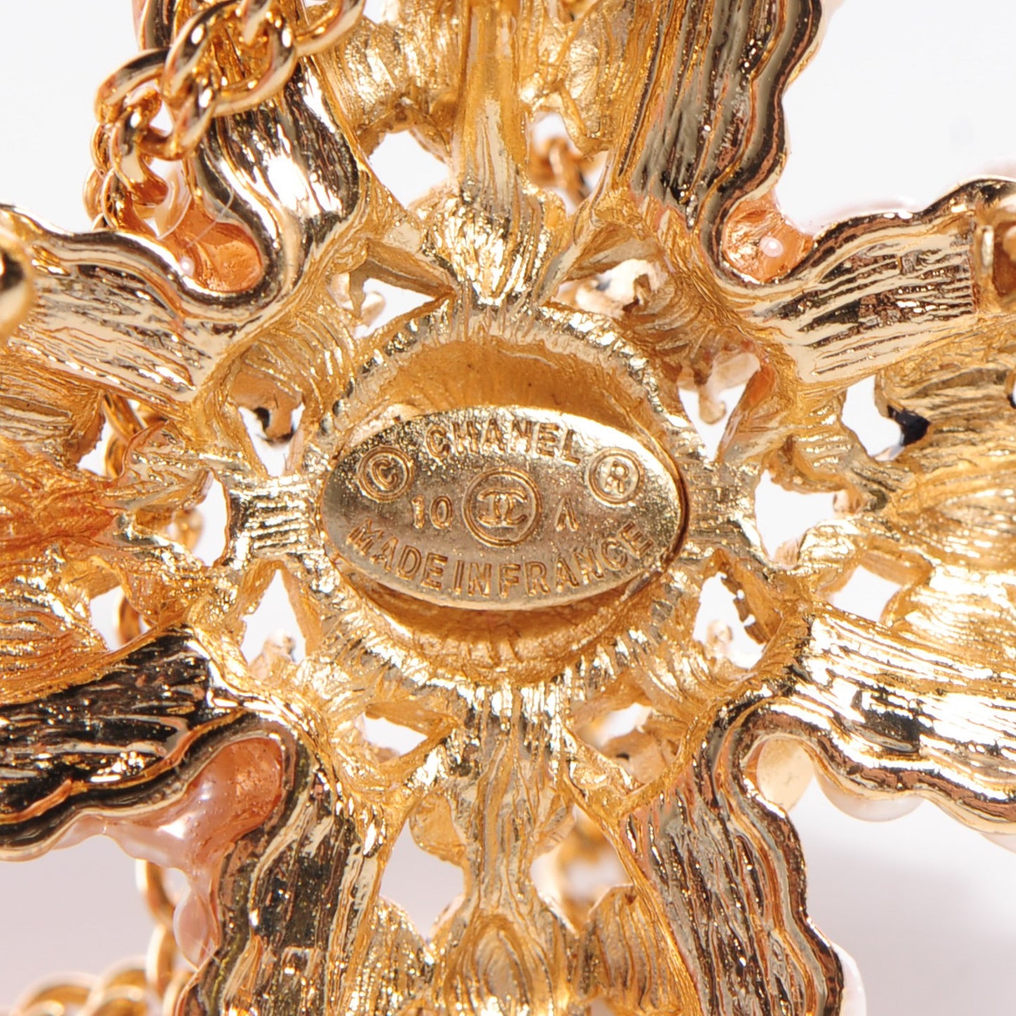 Gripoix Poured Glass Pearl Maltese Cross Necklace Gold
