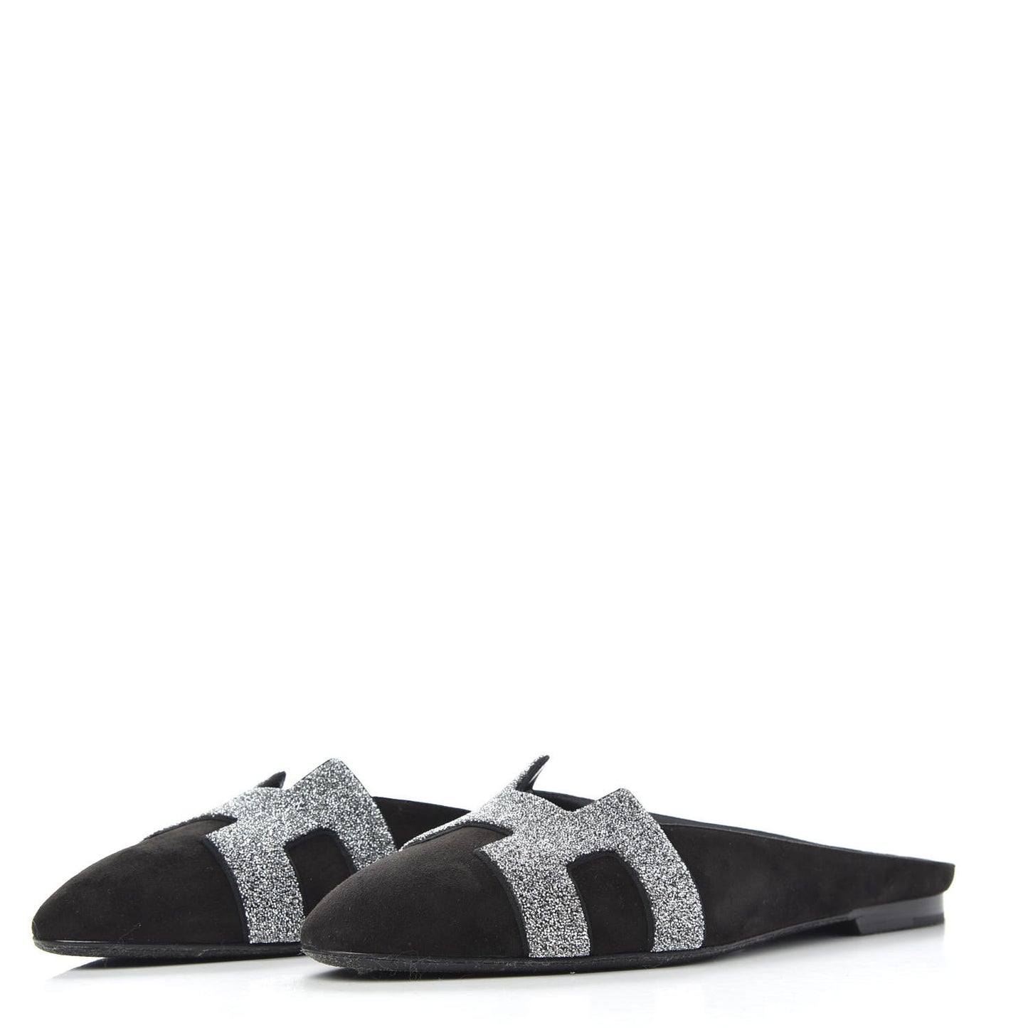 Suede Goatskin Crystal Roxane Mules 39 Gris Argente Black