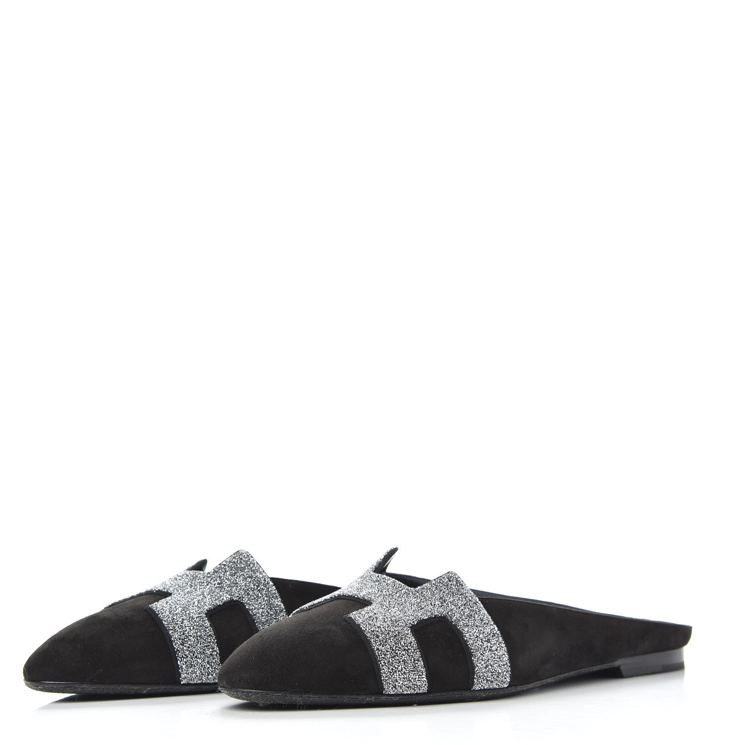 Hermes Suede Goatskin Crystal Roxane Mules 39 Gris Argente Black 2 of 11