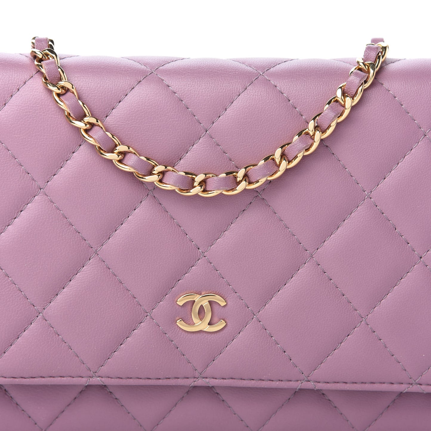 Lambskin Quilted Wallet On Chain WOC Light Purple