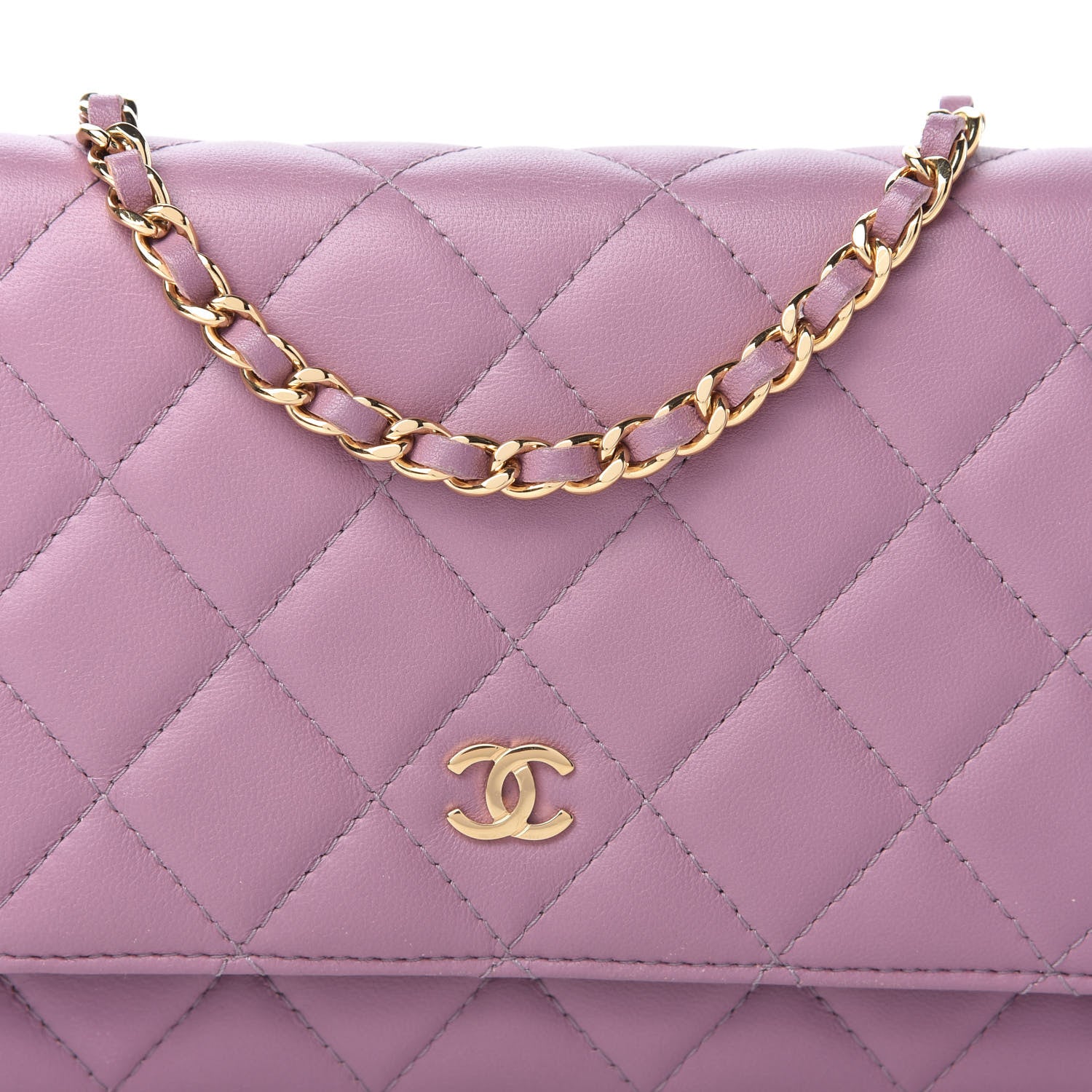 Chanel Lambskin Quilted Wallet On Chain WOC Light Purple 11 of 11