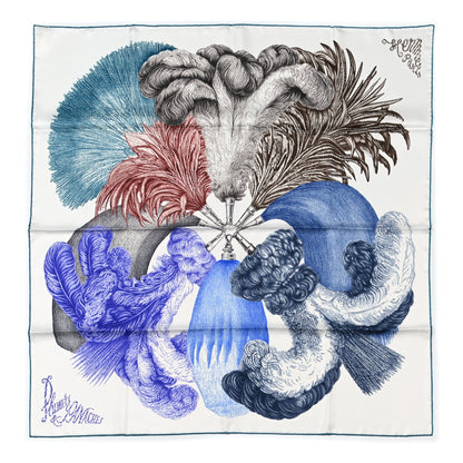 Hermes Silk Plumets Et Panaches Scarf 90 White Bleu Brun 1 of 6