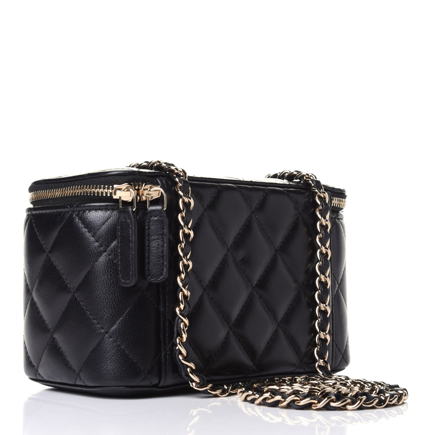 Lambskin Quilted Small Vanity Case With Chain Black