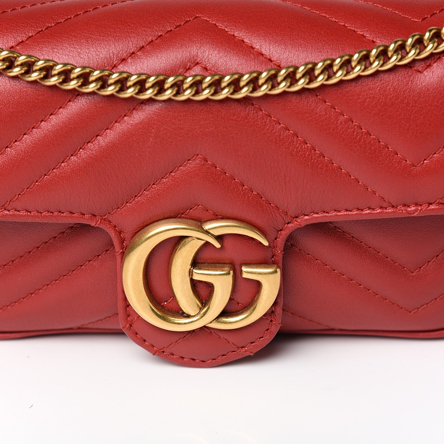 Gucci Calfskin Matelasse Super Mini GG Marmont Shoulder Bag Hibiscus Red 9 of 10