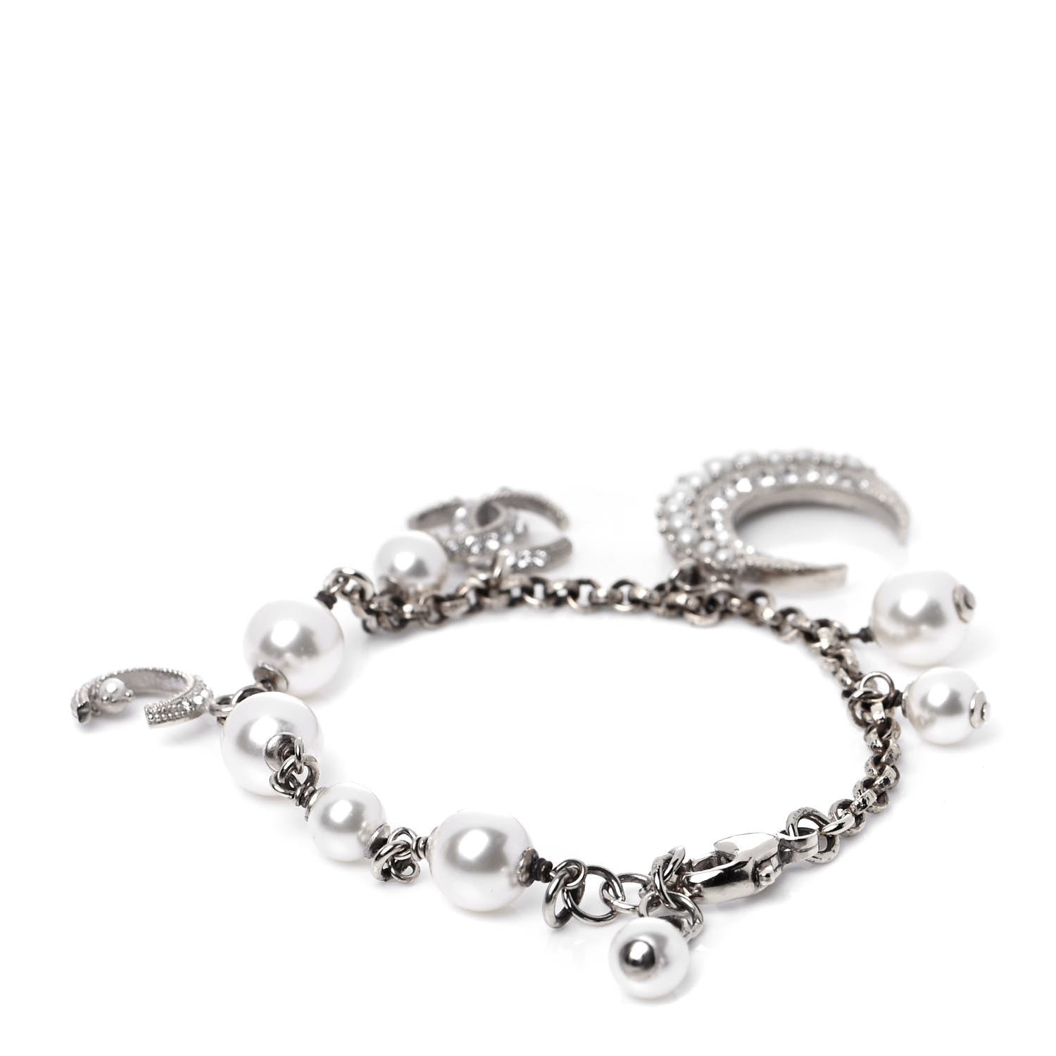 Chanel Pearl Crystal CC Moon Bracelet Silver 3 of 4