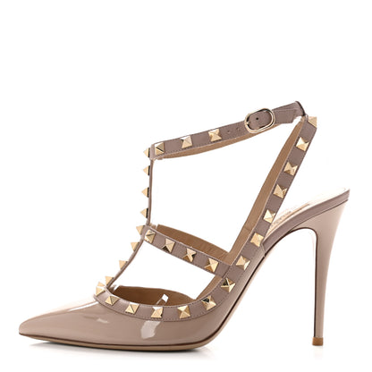 Valentino Garavani Patent Nappa Rockstud Ankle Strap 100mm Pumps 39.5 Poudre 1 of 9