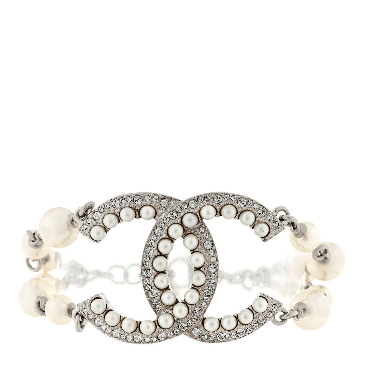 Chanel Pearl Crystal CC Bracelet Silver 1 of 3