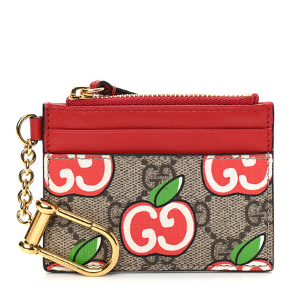 Gucci GG Supreme Monogram Apple Key Coin Case Card Holder Beige Multicolor Lobster Red 1 of 6