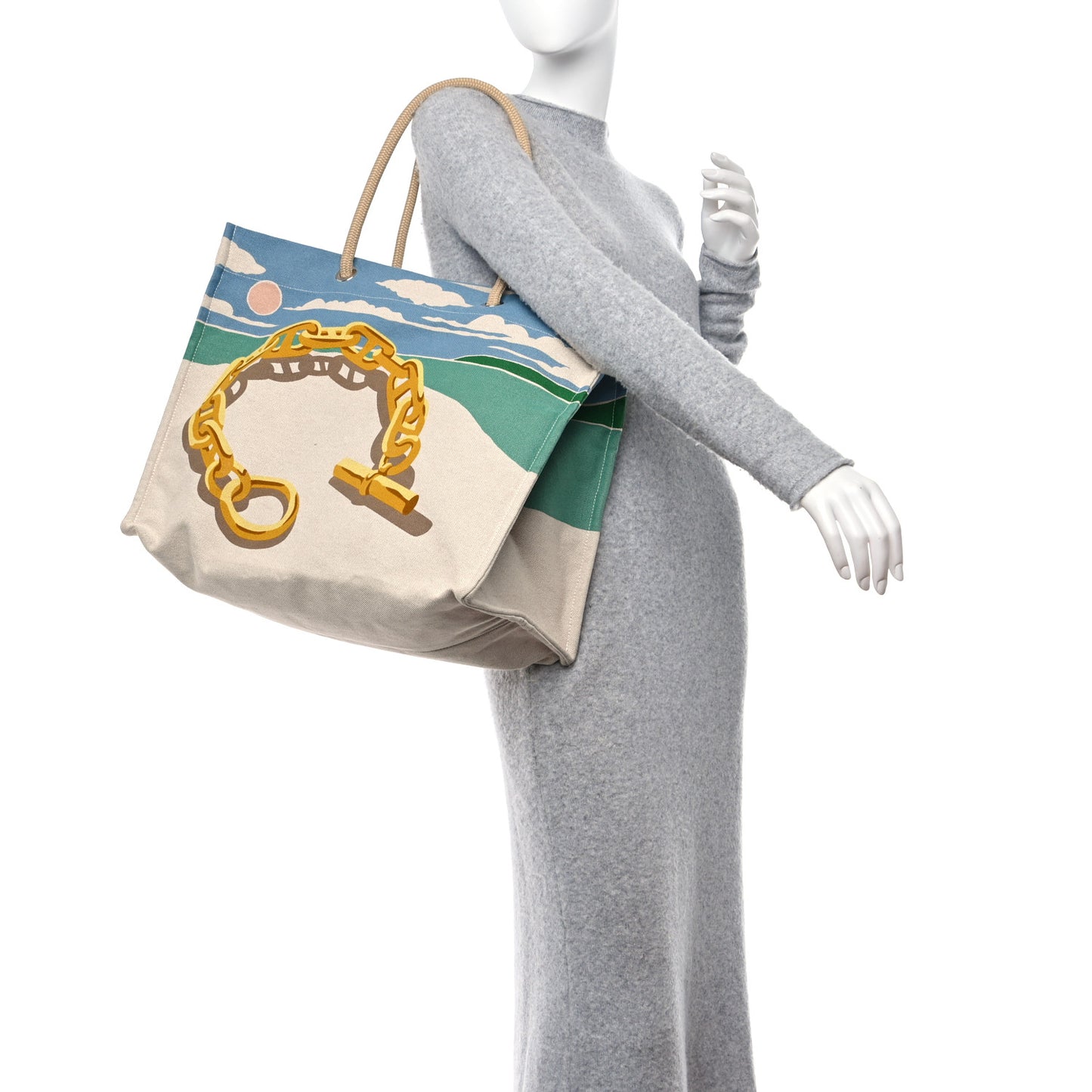 H Canvas Printed Escale A La Plage Beach Bag Or