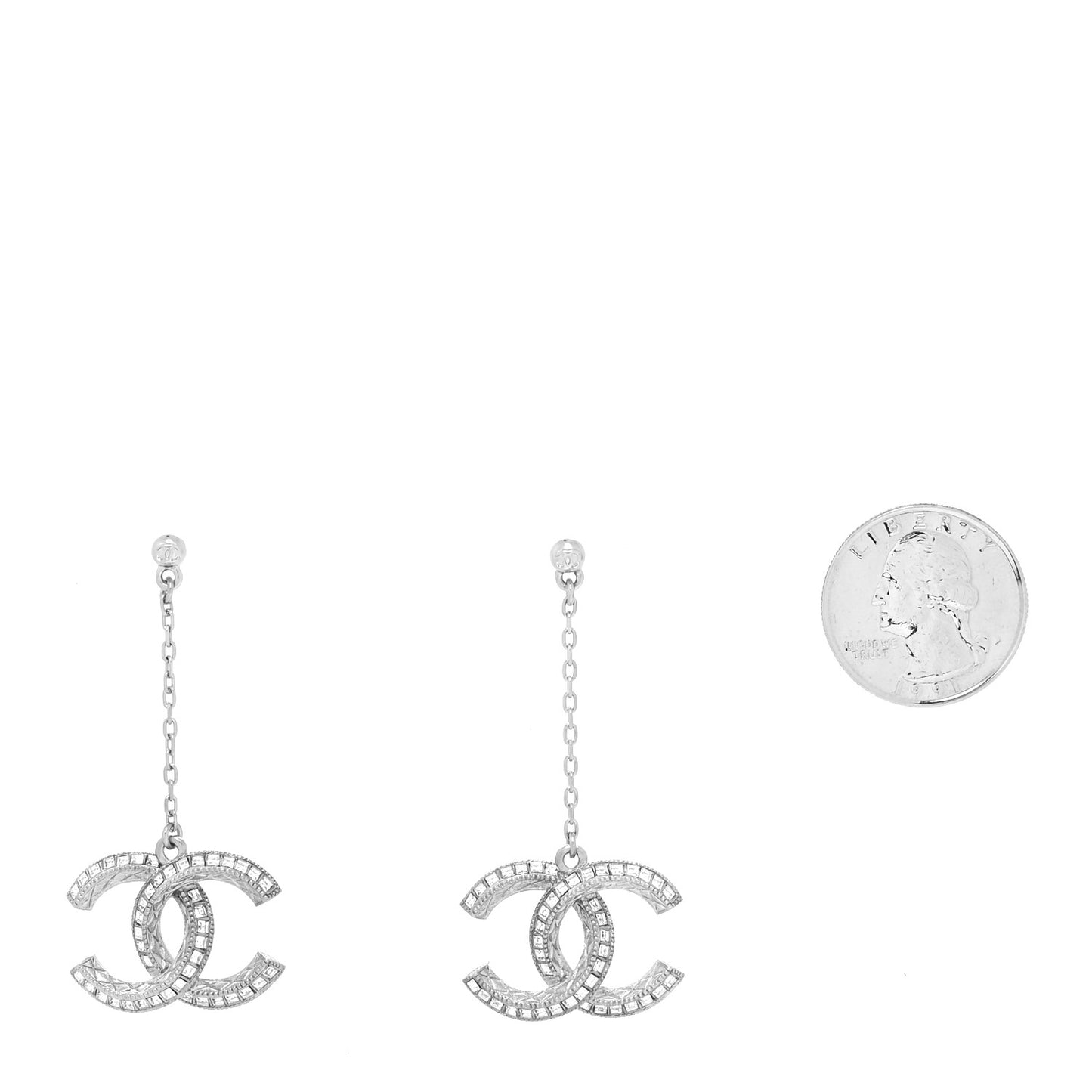 Baguette Crystal CC Drop Earrings Silver