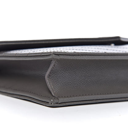 Saint Laurent Grain De Poudre Matelasse Chevron Monogram Envelope Chain Wallet Coal 6 of 10
