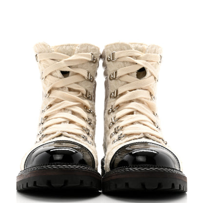 Chanel Tweed Patent Cap Toe Lace Up Short Boots 39.5 White 2 of 12