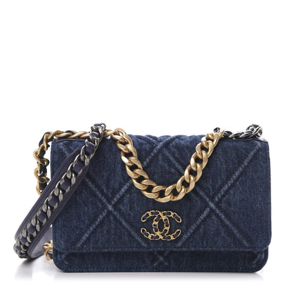 Chanel Denim Quilted 19 Wallet On Chain WOC Blue 1 of 13