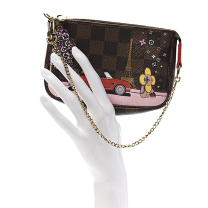Louis Vuitton Damier Ebene 2019 Christmas Animation Mini Pochette Accessories Red 2 of 8