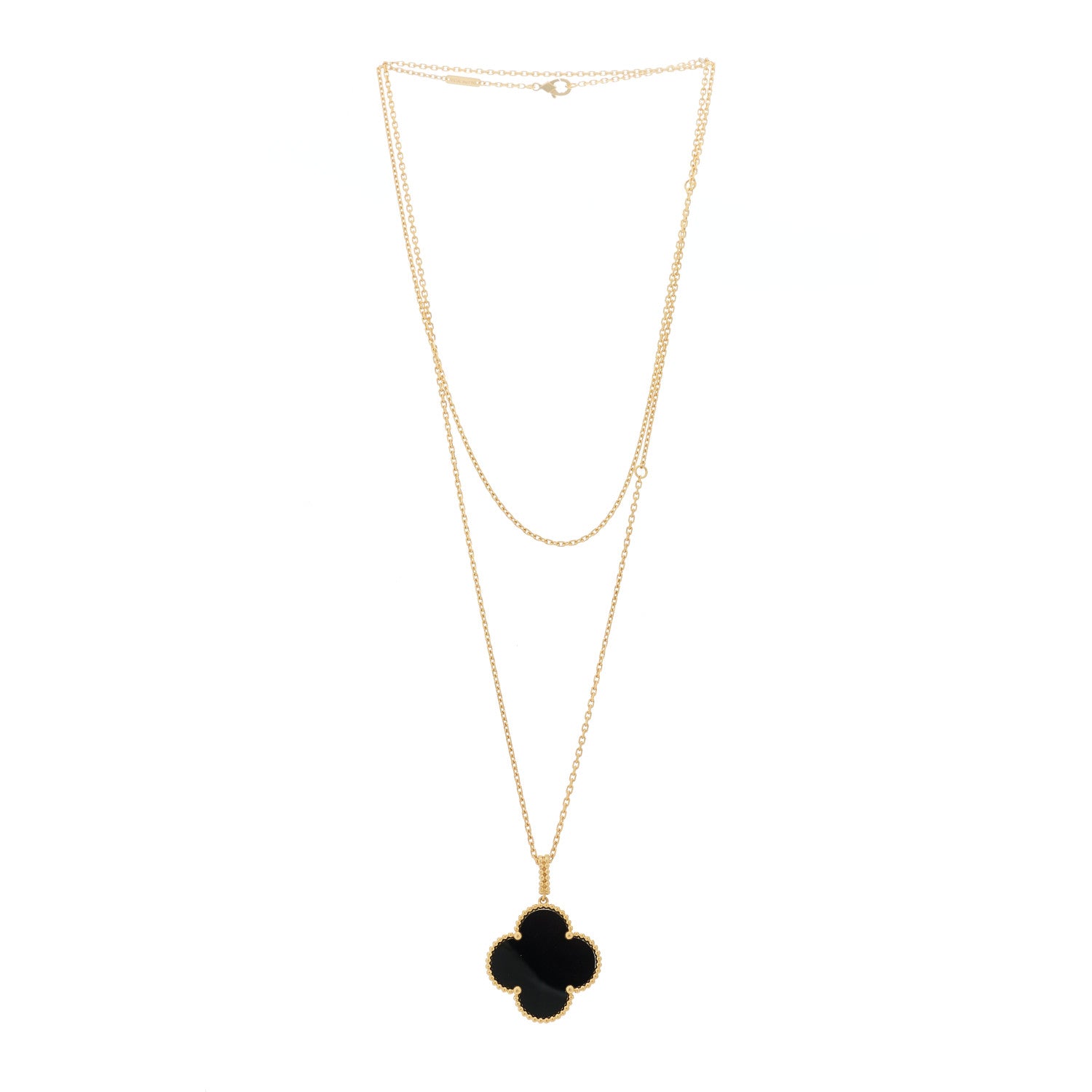 Van Cleef & Arpels 18K Yellow Gold Black Onyx Magic Alhambra Pendant Necklace 3 of 7