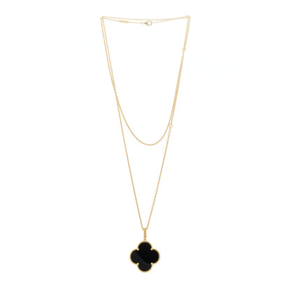 Van Cleef & Arpels 18K Yellow Gold Black Onyx Magic Alhambra Pendant Necklace 3 of 7