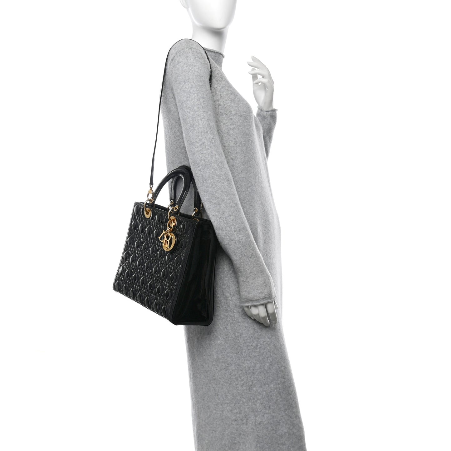 Patent Cannage Large Lady Dior Black