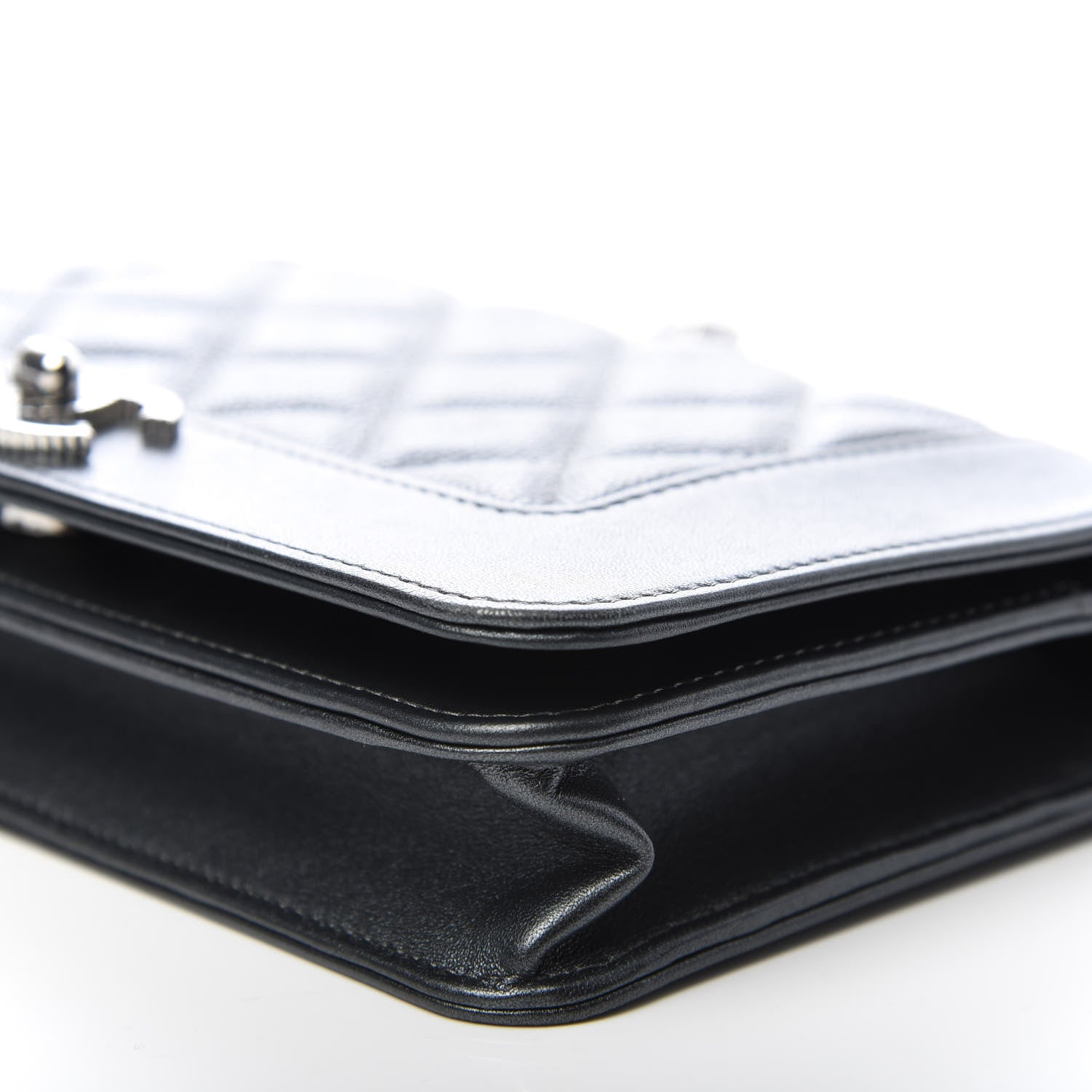 Chanel Metallic Caviar Chevron Quilted Vintage Mademoiselle Wallet On Chain WOC Charcoal 7 of 11