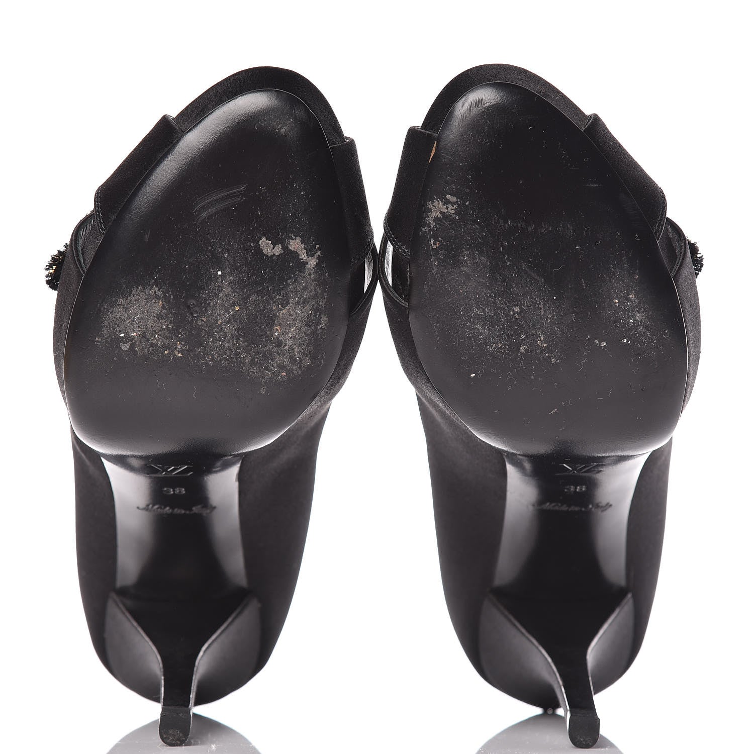 Louis Vuitton Satin Athen Peep Toe Pumps 38 Black 5 of 10