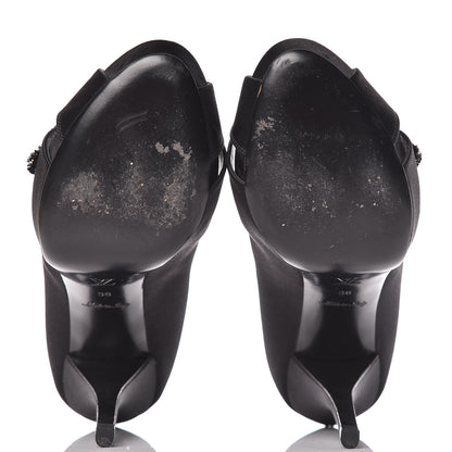 Louis Vuitton Satin Athen Peep Toe Pumps 38 Black 5 of 10
