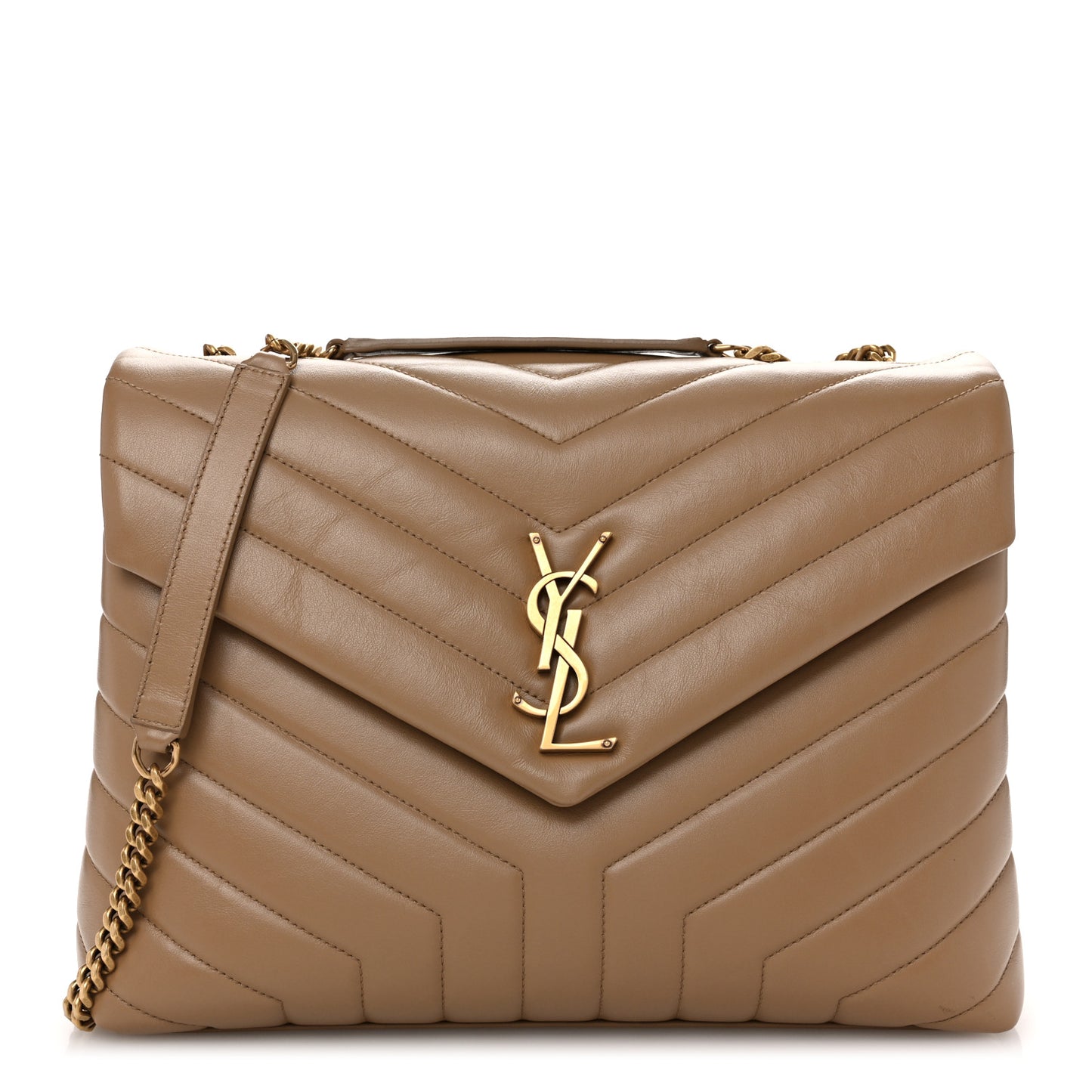 Calfskin Y Quilted Monogram Medium Loulou Chain Satchel Natural Tan