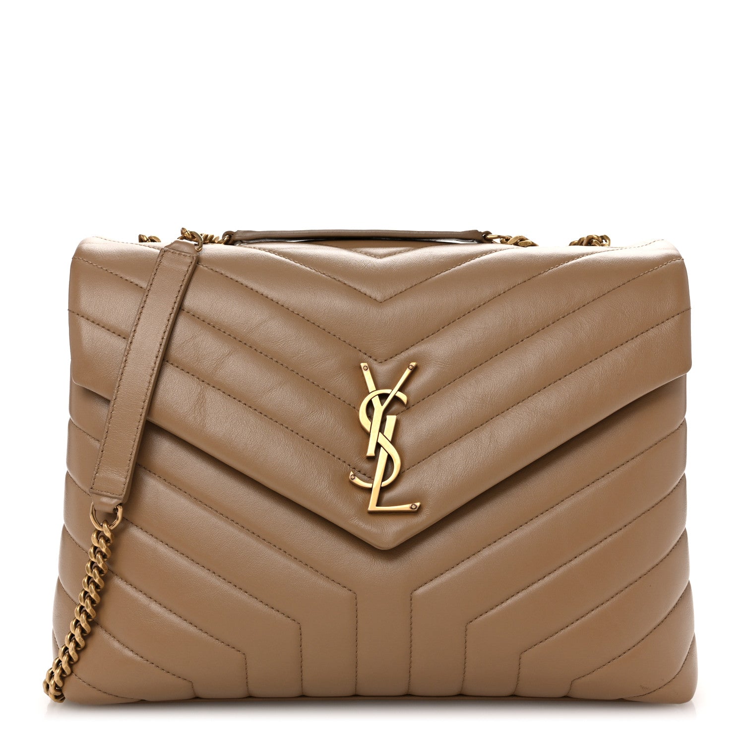 Saint Laurent Calfskin Y Quilted Monogram Medium Loulou Chain Satchel Natural Tan 1 of 11