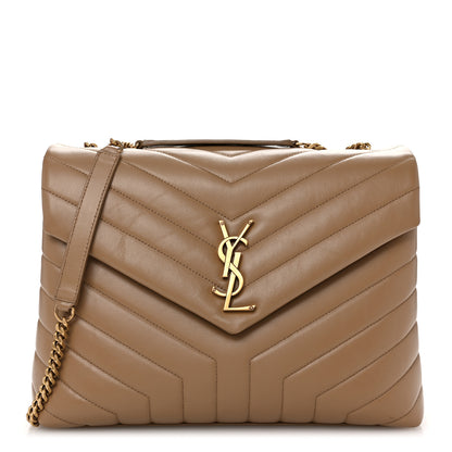 Saint Laurent Calfskin Y Quilted Monogram Medium Loulou Chain Satchel Natural Tan 1 of 11