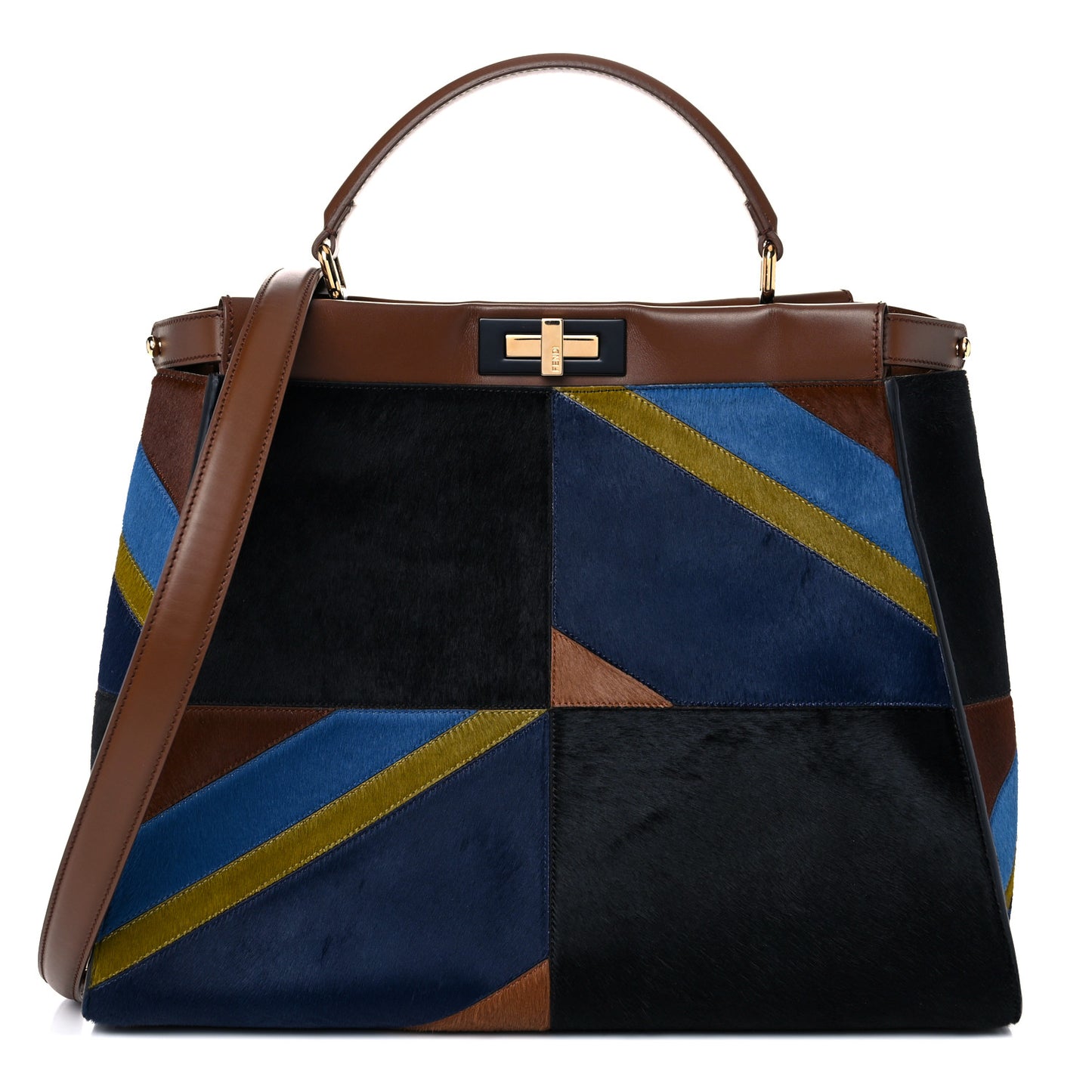 Calf Hair Patchwork Large Peekaboo Iconic Satchel Black Brown Multicolor