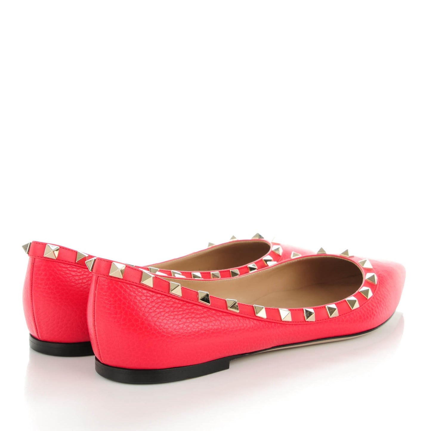 Pebbled Calfskin Rockstud Ballerina Flats 41.5 Rosso Valentino