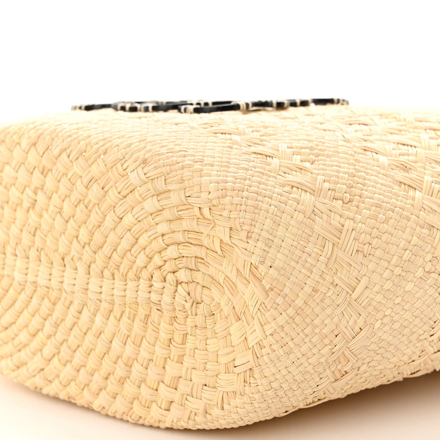 Iraca Palm Calfskin Medium Anagram Basket Bag Natural Black