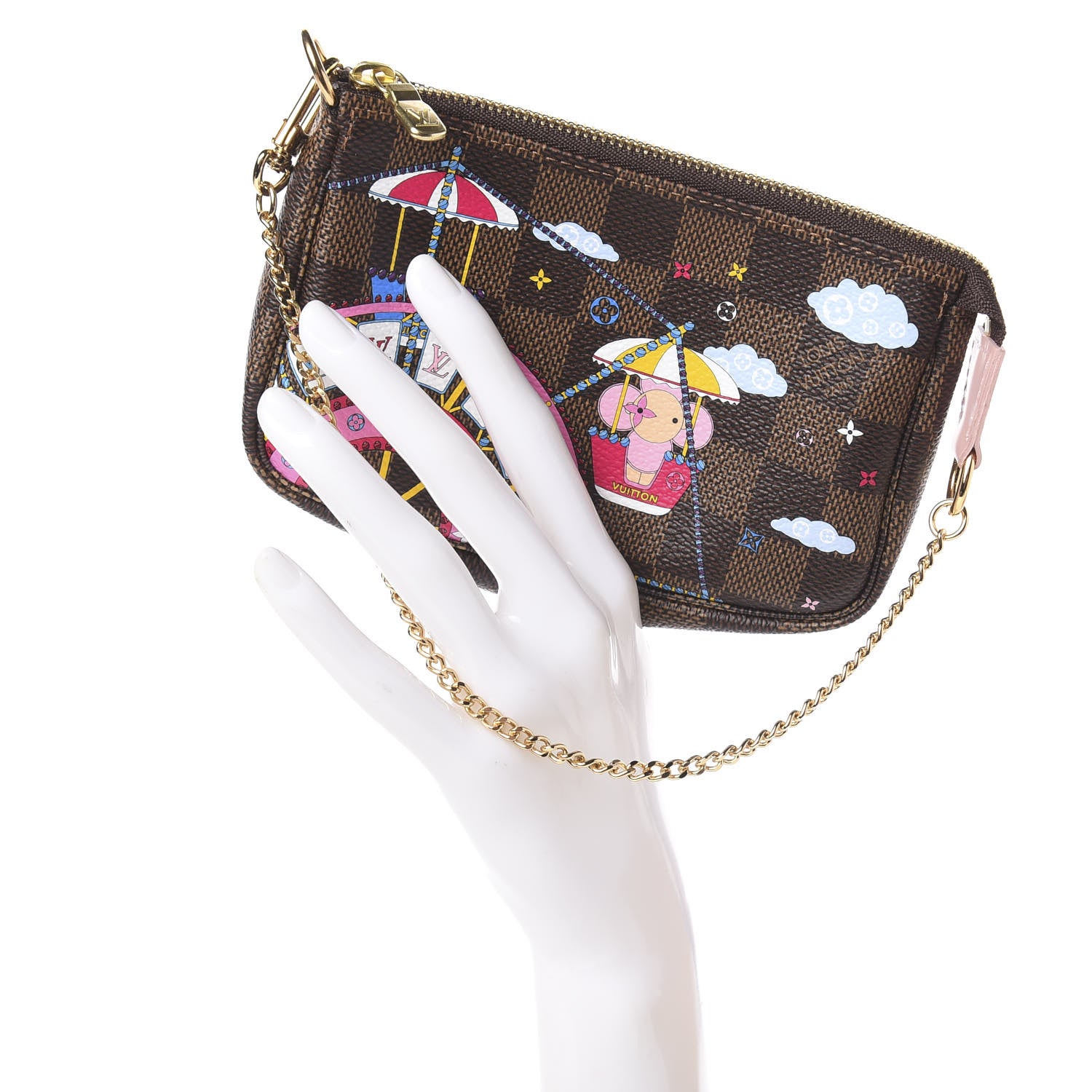 Louis Vuitton Damier Ebene 2020 Christmas Animation Big Wheel Mini Pochette Accessories Rose Ballerine 2 of 8