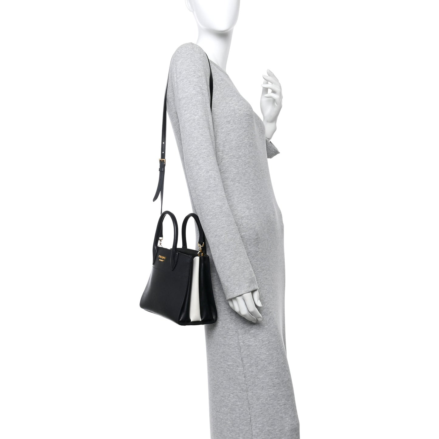 Saffiano City Calfskin Mini Bibliothèque Top Handle Black White