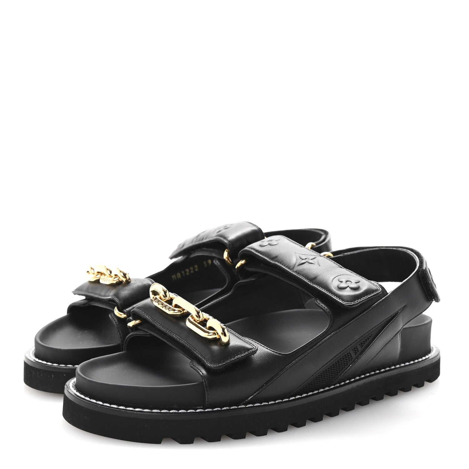 Louis Vuitton Lambskin Chain Link Paseo Flat Comfort Sandals 39 Black 4 of 10
