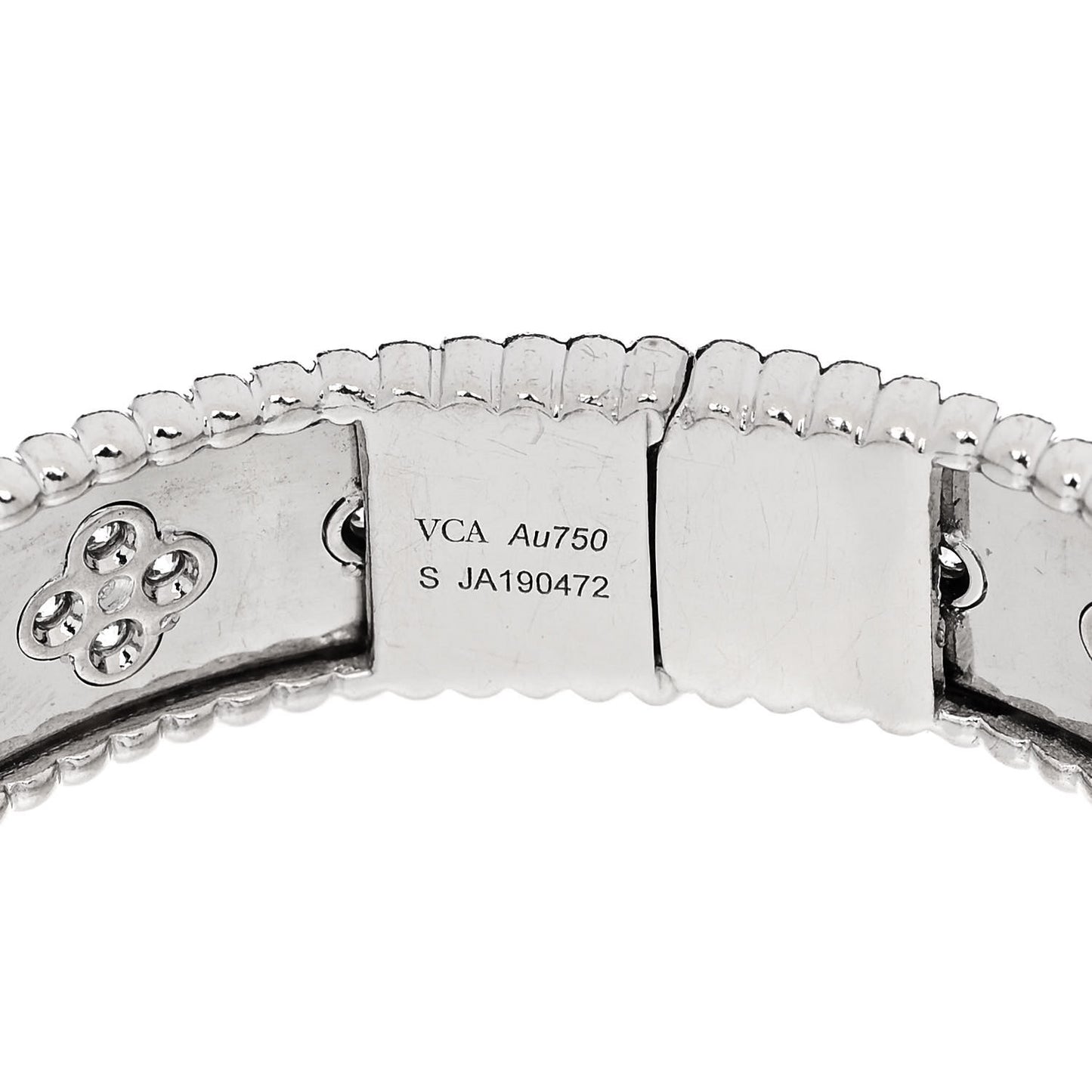 18K White Gold Diamond Perlee Clovers Bangle Bracelet S