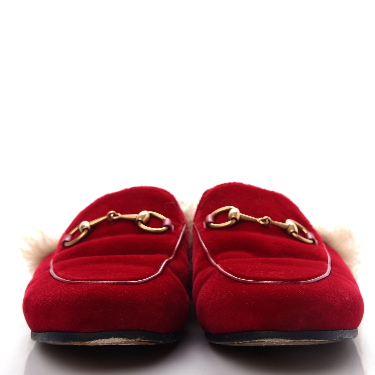 Gucci Velvet Fur Womens Princetown Slippers 35.5 Hibiscus Red 2 of 10