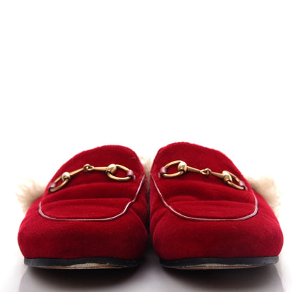 Gucci Velvet Fur Womens Princetown Slippers 35.5 Hibiscus Red 2 of 10