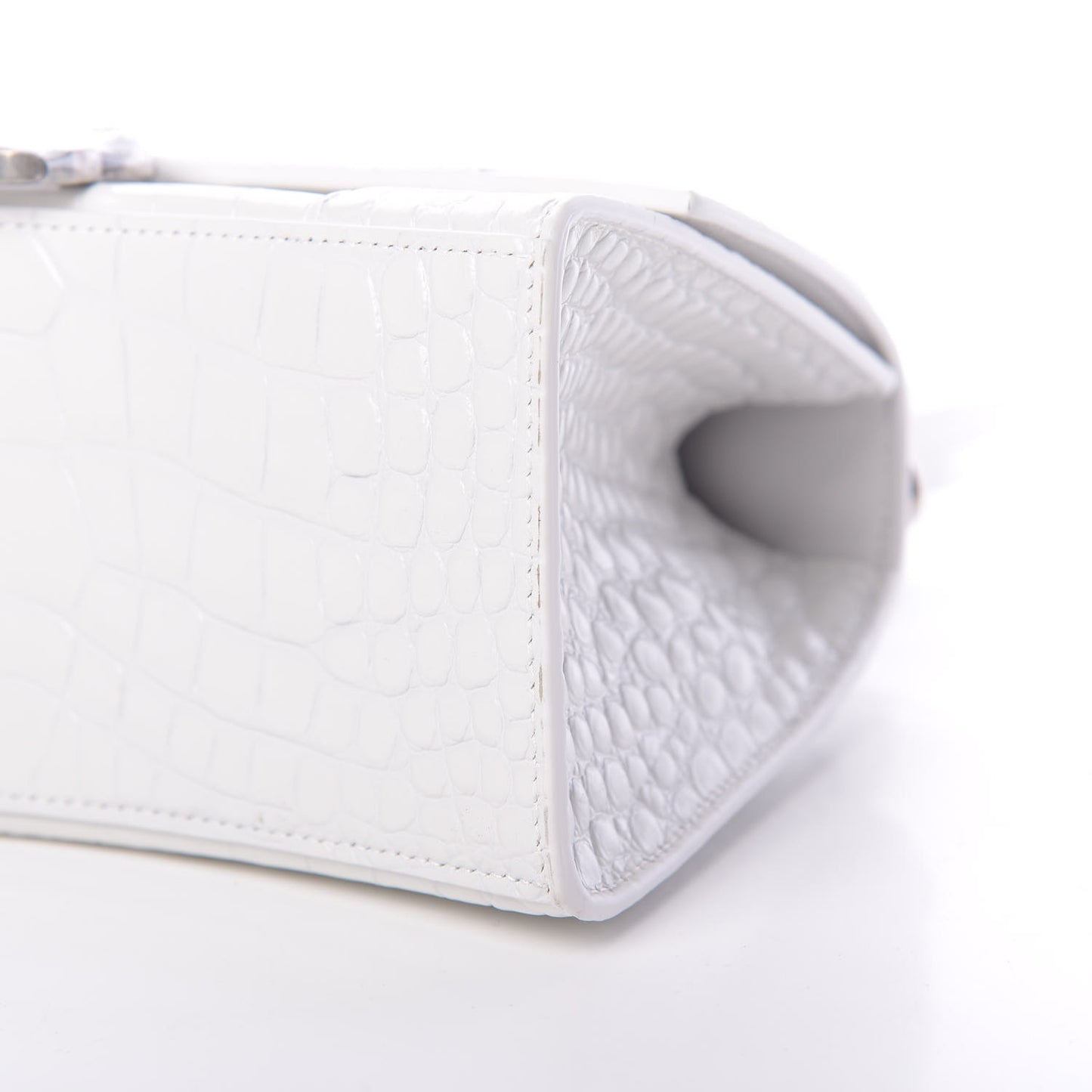 Calfskin Crocodile Embossed Small Hourglass Top Handle Bag White