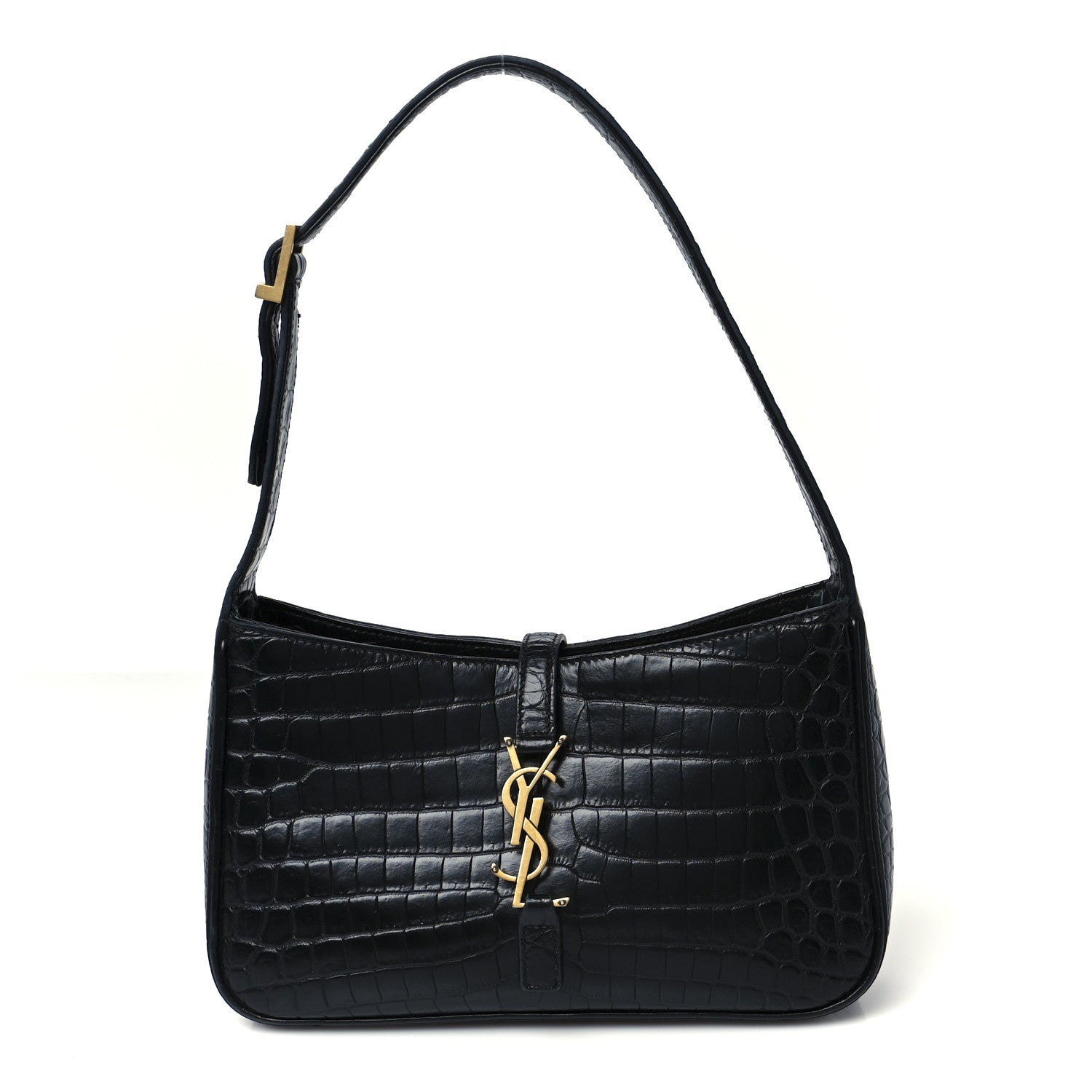 Saint Laurent Calfskin Crocodile Embossed LE 5 A 7 Hobo Black 1 of 10