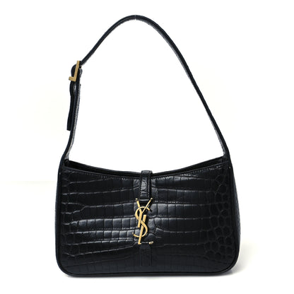 Saint Laurent Calfskin Crocodile Embossed LE 5 A 7 Hobo Black 1 of 10