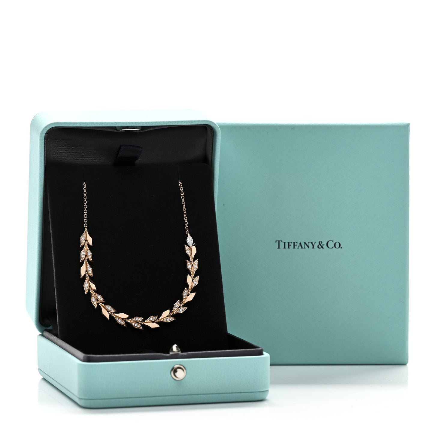 18K Rose Gold Diamond Victoria Vine East West Necklace