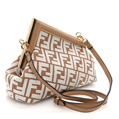 Fendi Raffia Chenille Shiny Nappa FF 1974 Small Fendi First Natural White Miele Scuro 3 of 10