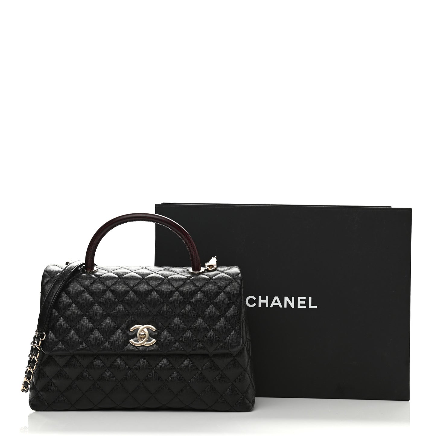 Caviar Lizard Embossed Quilted Medium Coco Handle Flap Black
