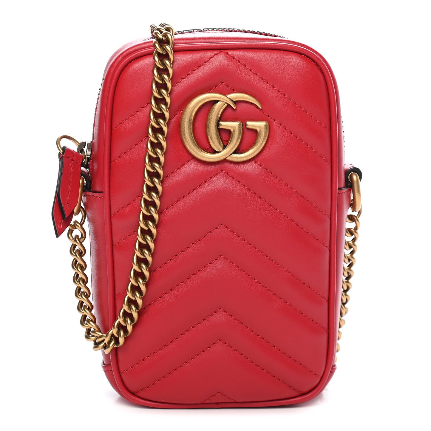 Calfskin Matelasse Mini GG Marmont Crossbody Bag Hibiscus Red