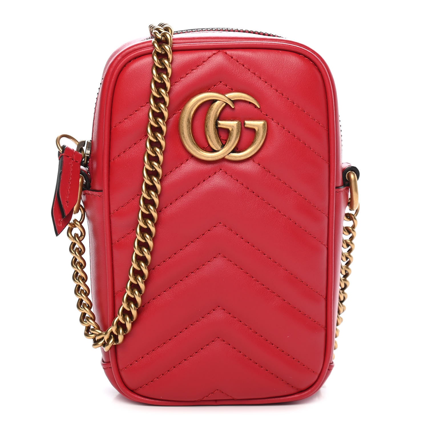 Gucci Calfskin Matelasse Mini GG Marmont Crossbody Bag Hibiscus Red 1 of 9
