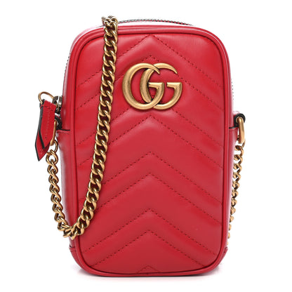 Gucci Calfskin Matelasse Mini GG Marmont Crossbody Bag Hibiscus Red 1 of 9