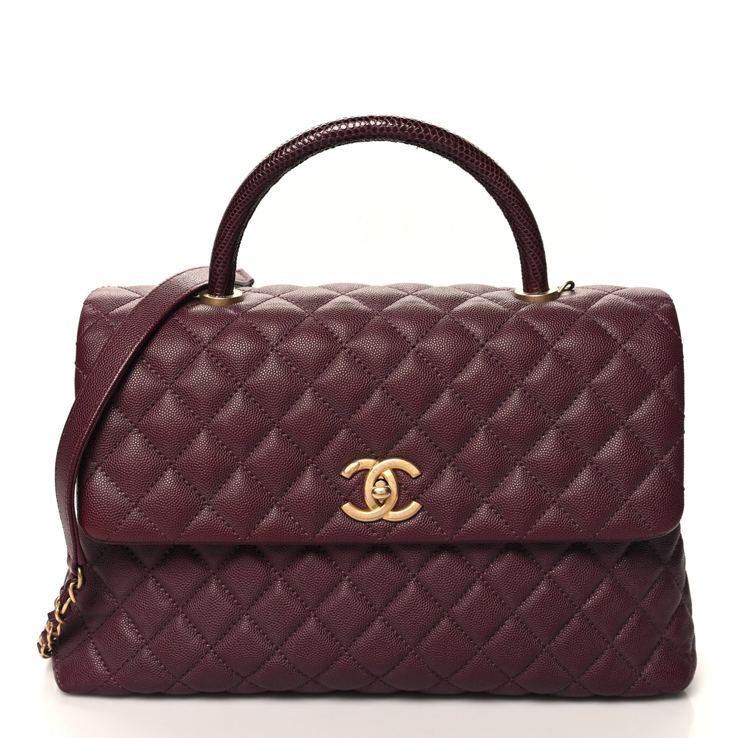 Caviar Lizard Quilted Medium Coco Handle Flap Burgundy