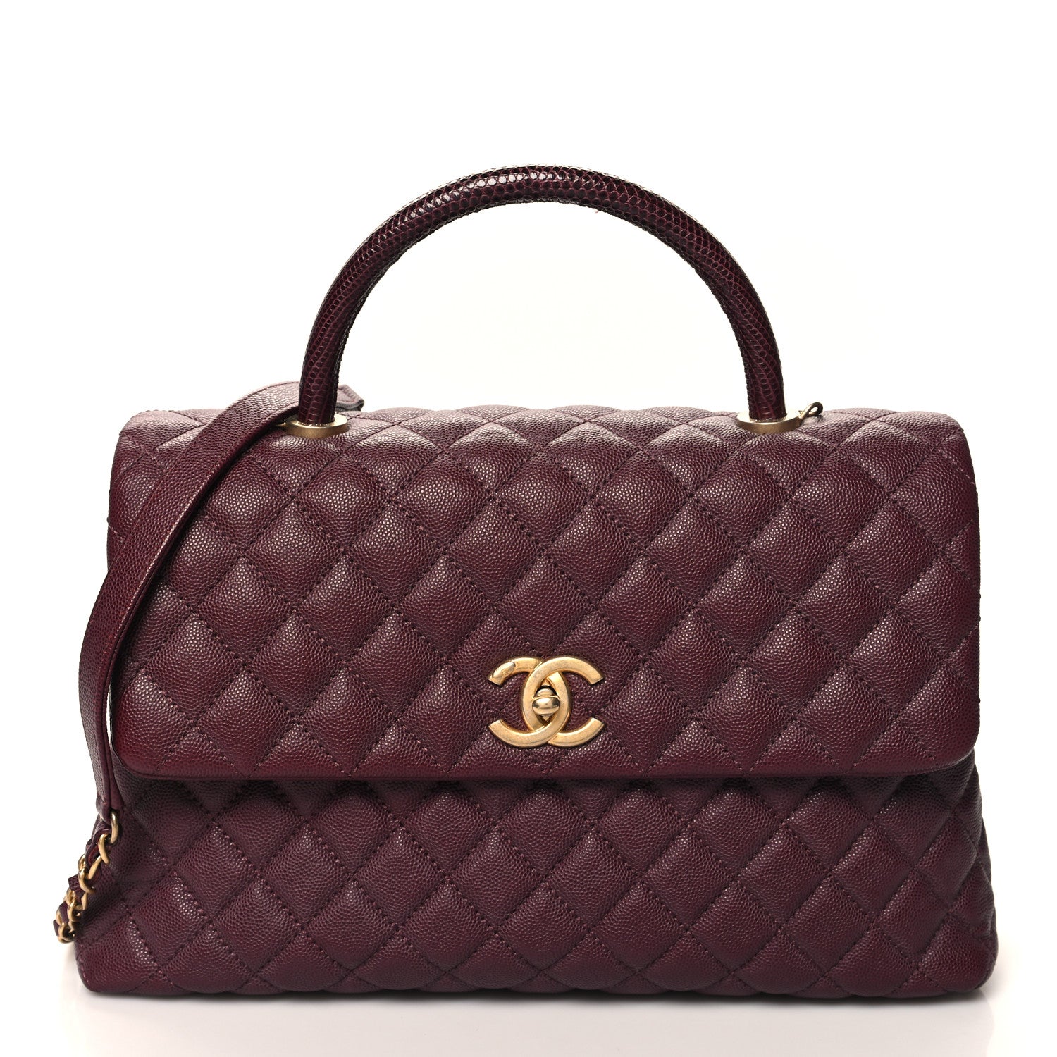 Chanel Caviar Lizard Quilted Medium Coco Handle Flap Burgundy 1 of 12